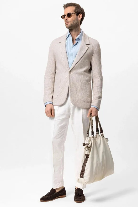 Men's Beige Textured Plain Blazer