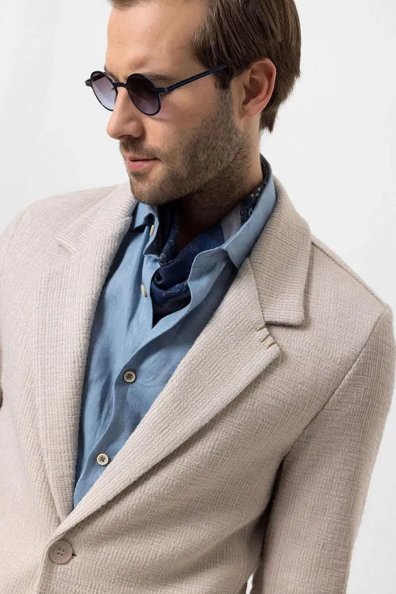 Men's Beige Textured Plain Blazer