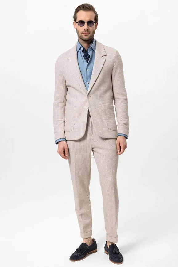 Men's Beige Textured Plain Blazer