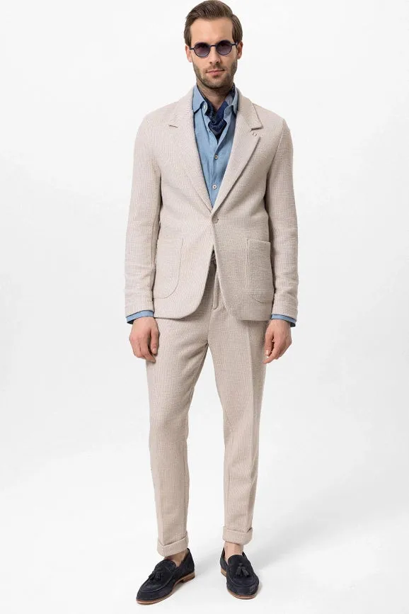 Men's Beige Textured Plain Blazer