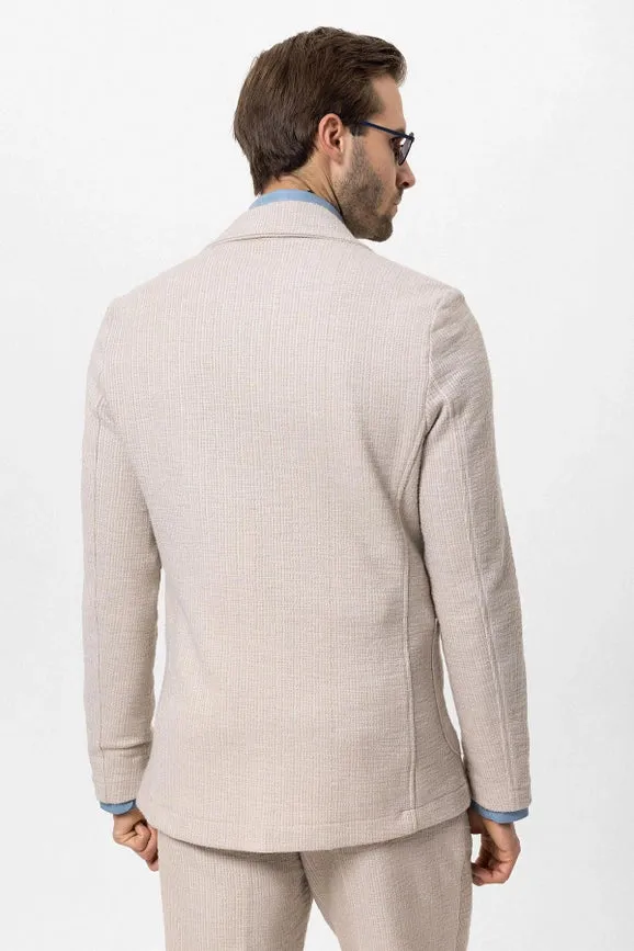 Men's Beige Textured Plain Blazer