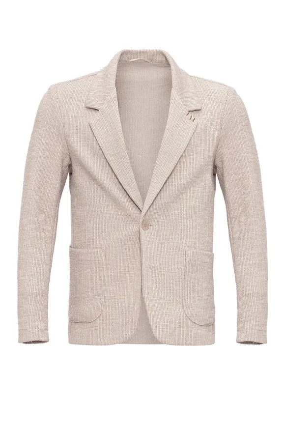 Men's Beige Textured Plain Blazer