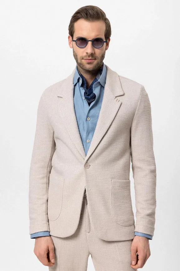 Men's Beige Textured Plain Blazer