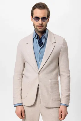 Men's Beige Textured Plain Blazer