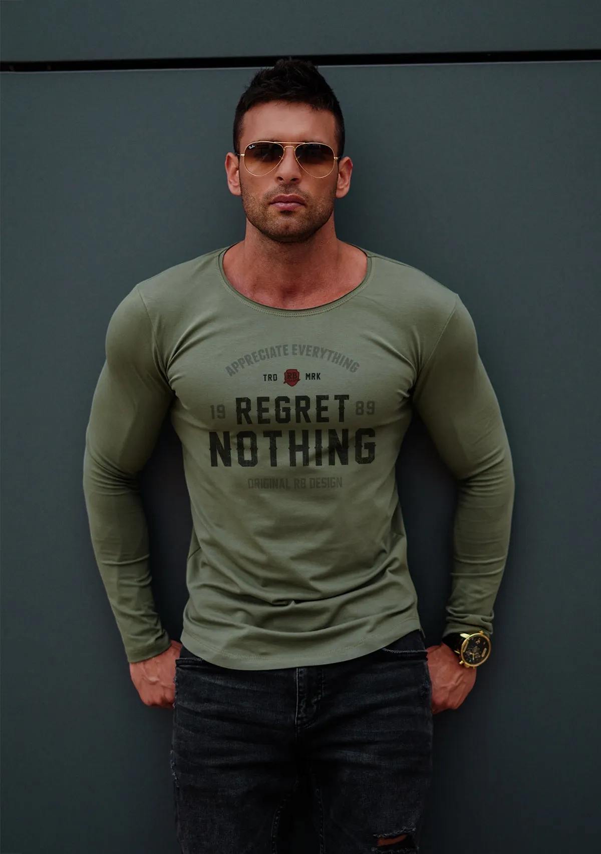Mens Long Sleeve T-shirt "Regret Nothing" MD982