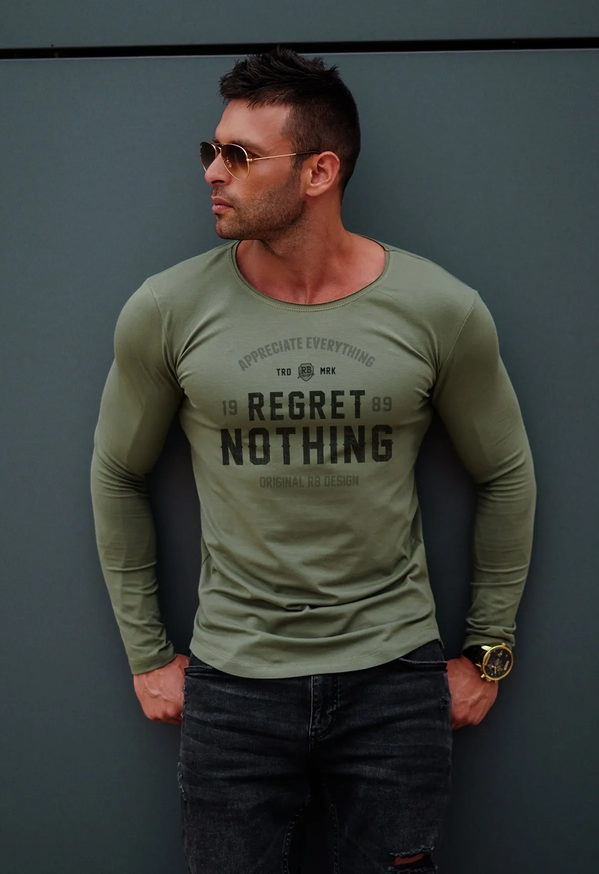 Mens Long Sleeve T-shirt "Regret Nothing" MD982