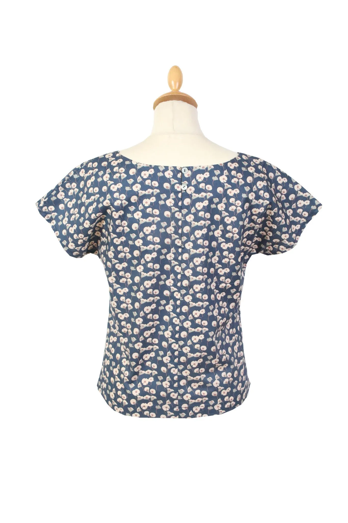 Navy Floral Print Hand made Cotton Top