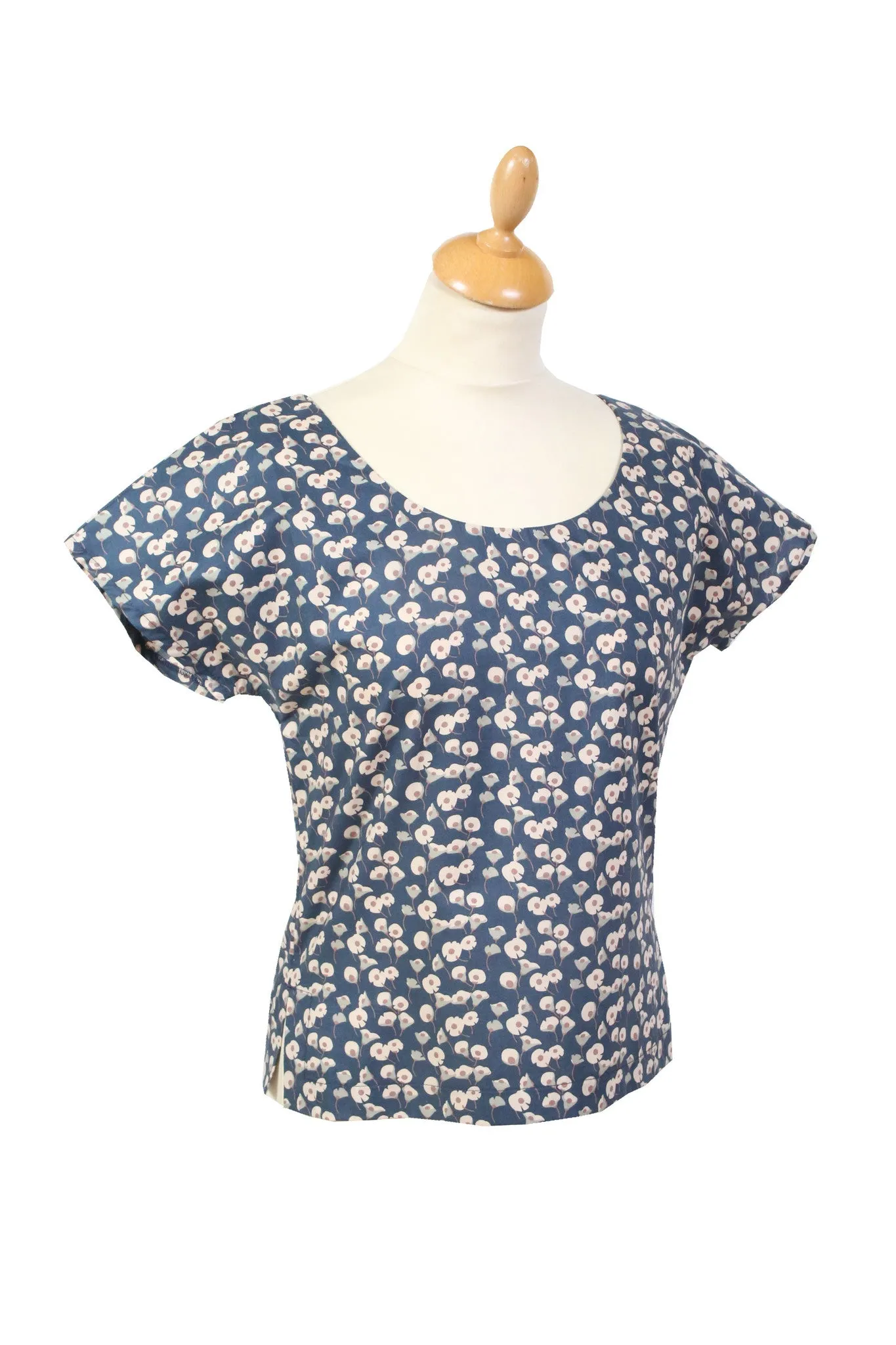 Navy Floral Print Hand made Cotton Top