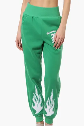 New Look High Waisted Flame Print Joggers - Green