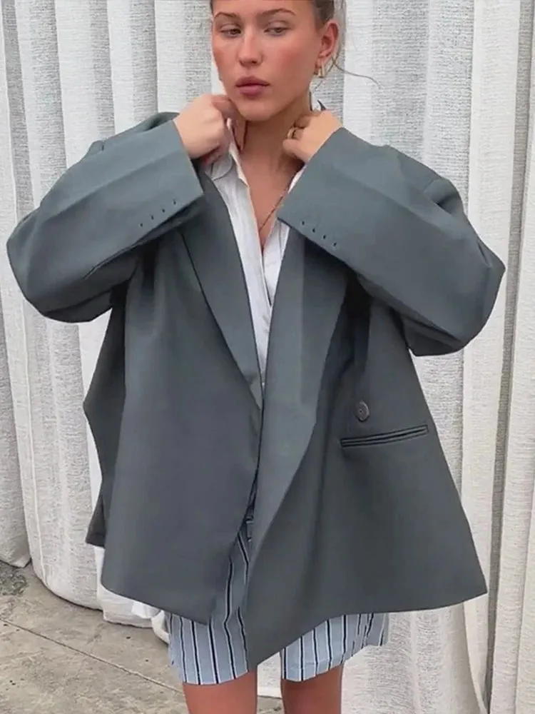 Oversized Collared Blazer with Side Slits