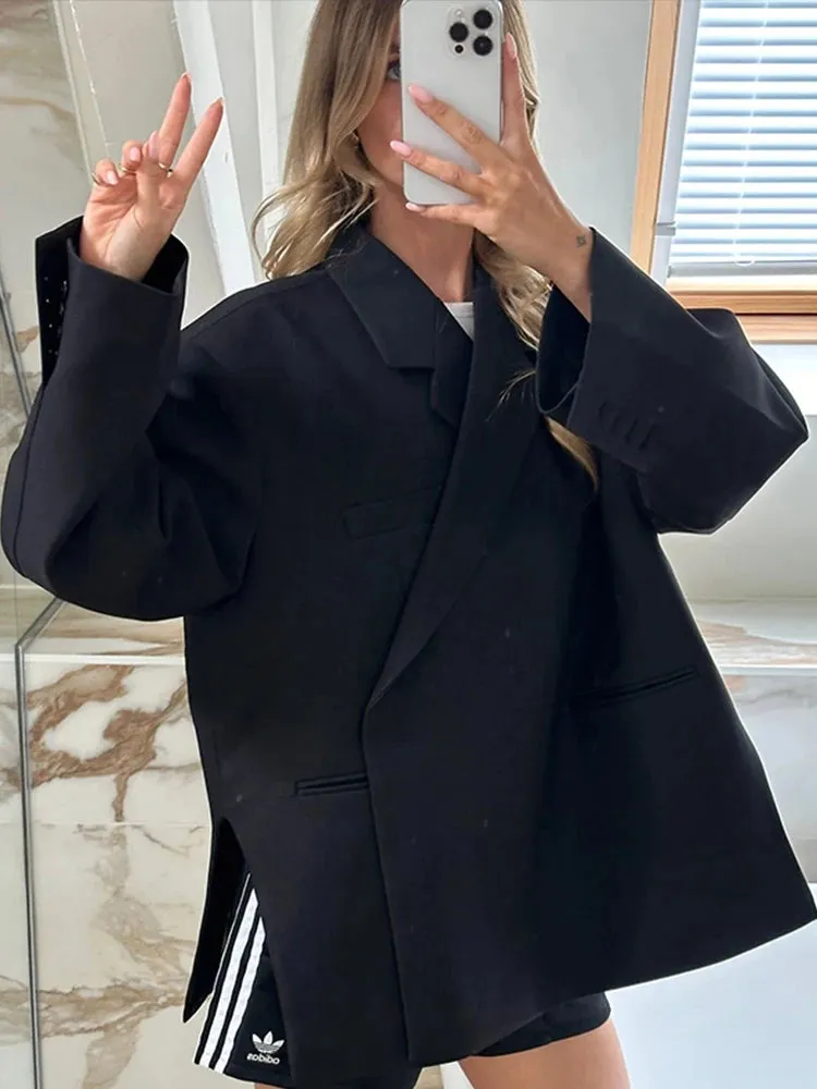 Oversized Collared Blazer with Side Slits