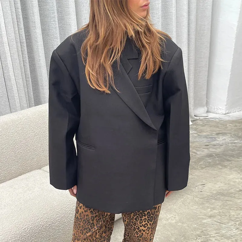 Oversized Collared Blazer with Side Slits