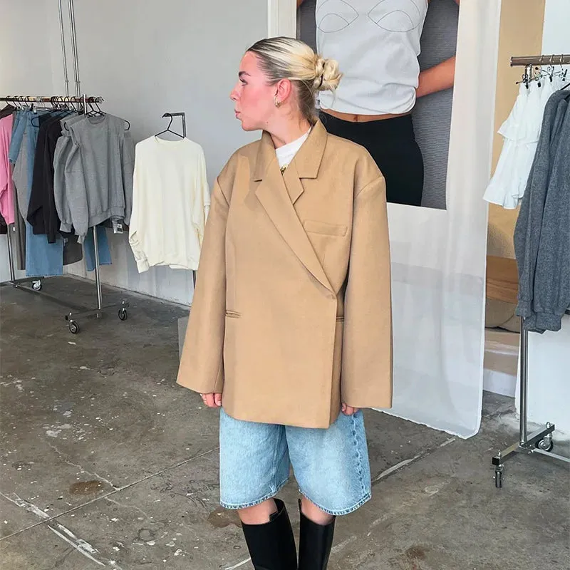 Oversized Collared Blazer with Side Slits