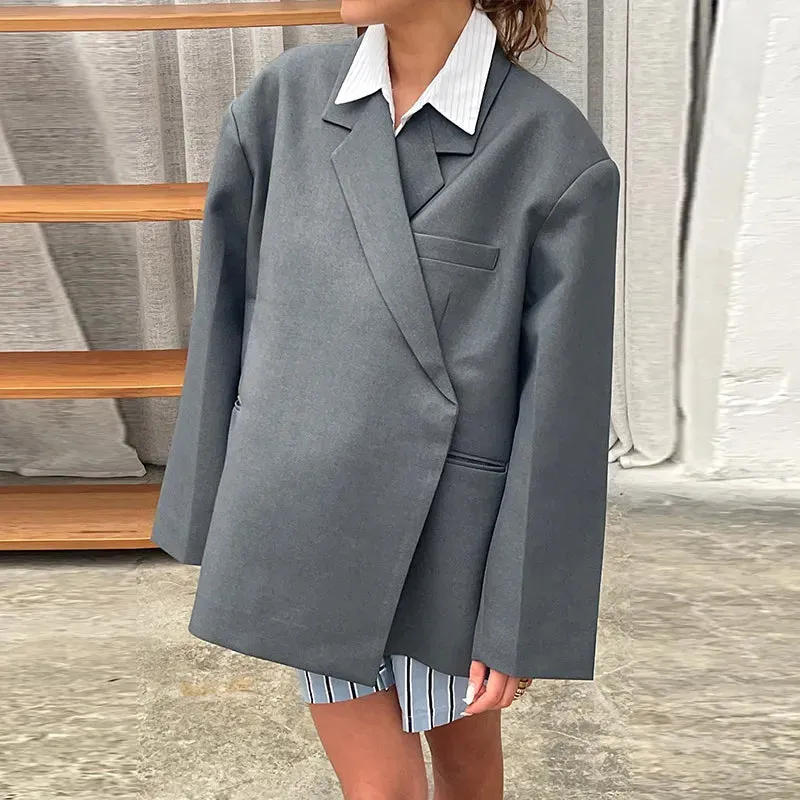 Oversized Collared Blazer with Side Slits
