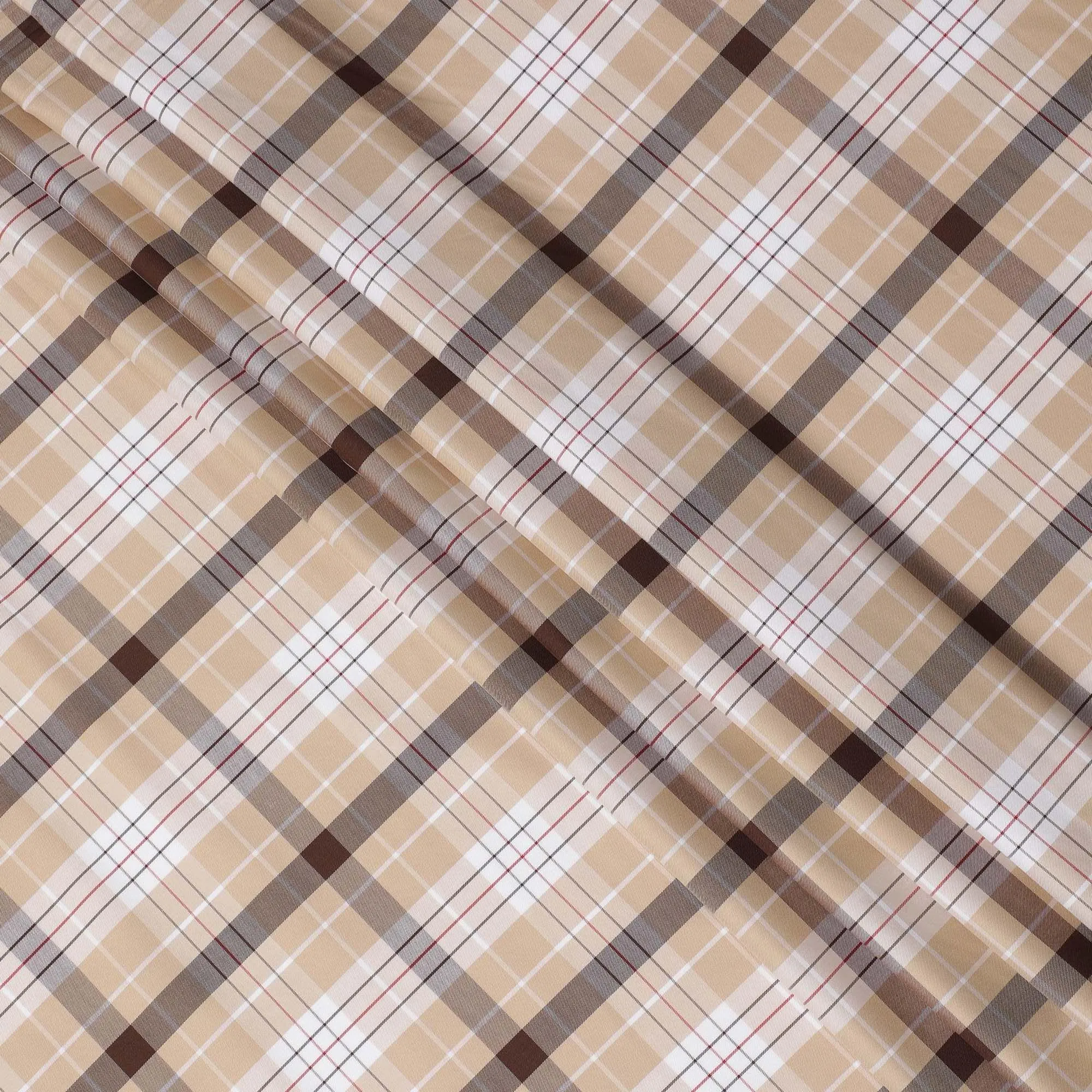 Pale brown Premium 100% cotton shirting fabric with multicolor print in checks design-D16849