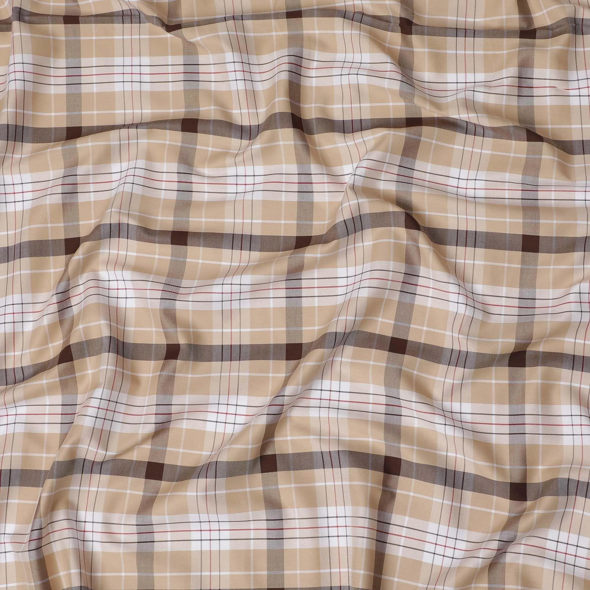 Pale brown Premium 100% cotton shirting fabric with multicolor print in checks design-D16849