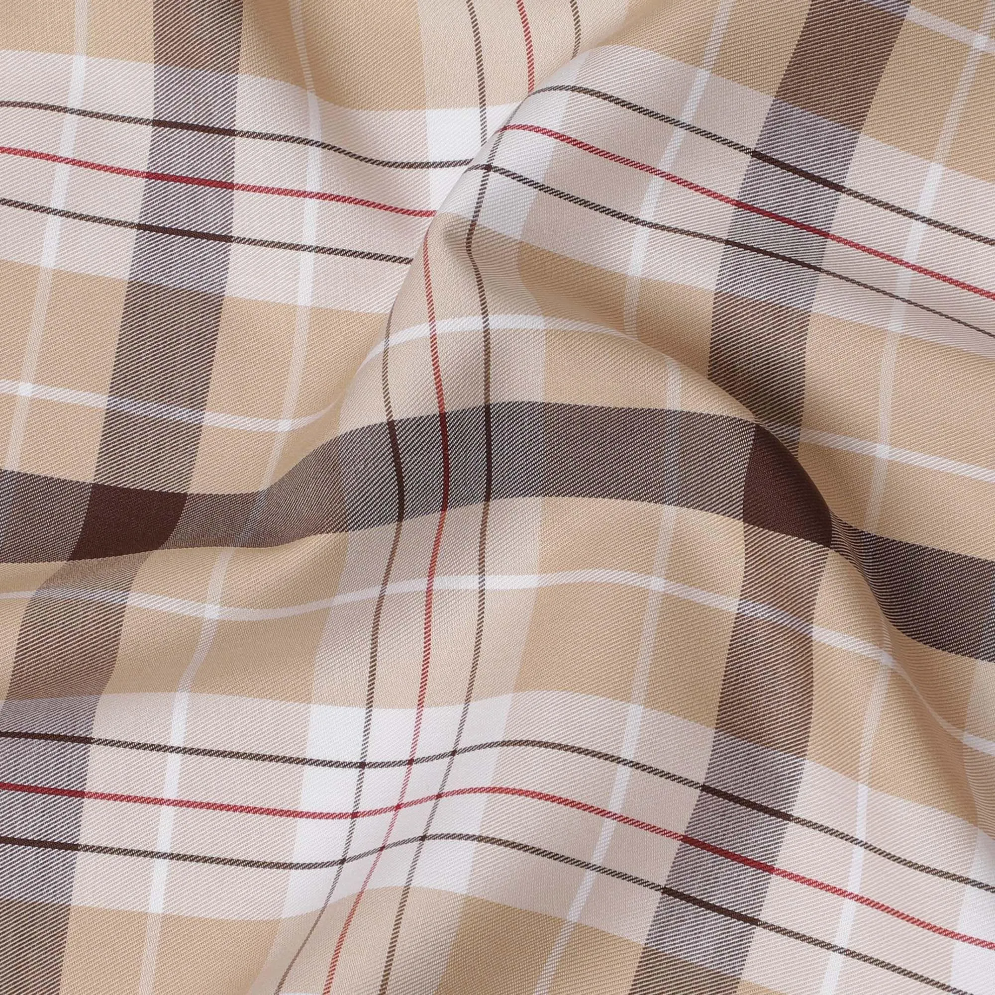 Pale brown Premium 100% cotton shirting fabric with multicolor print in checks design-D16849