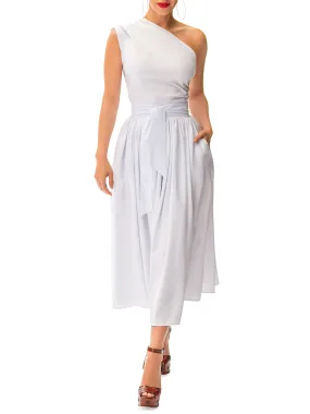 "Santa Cruz" White One Shoulder Midi Dress