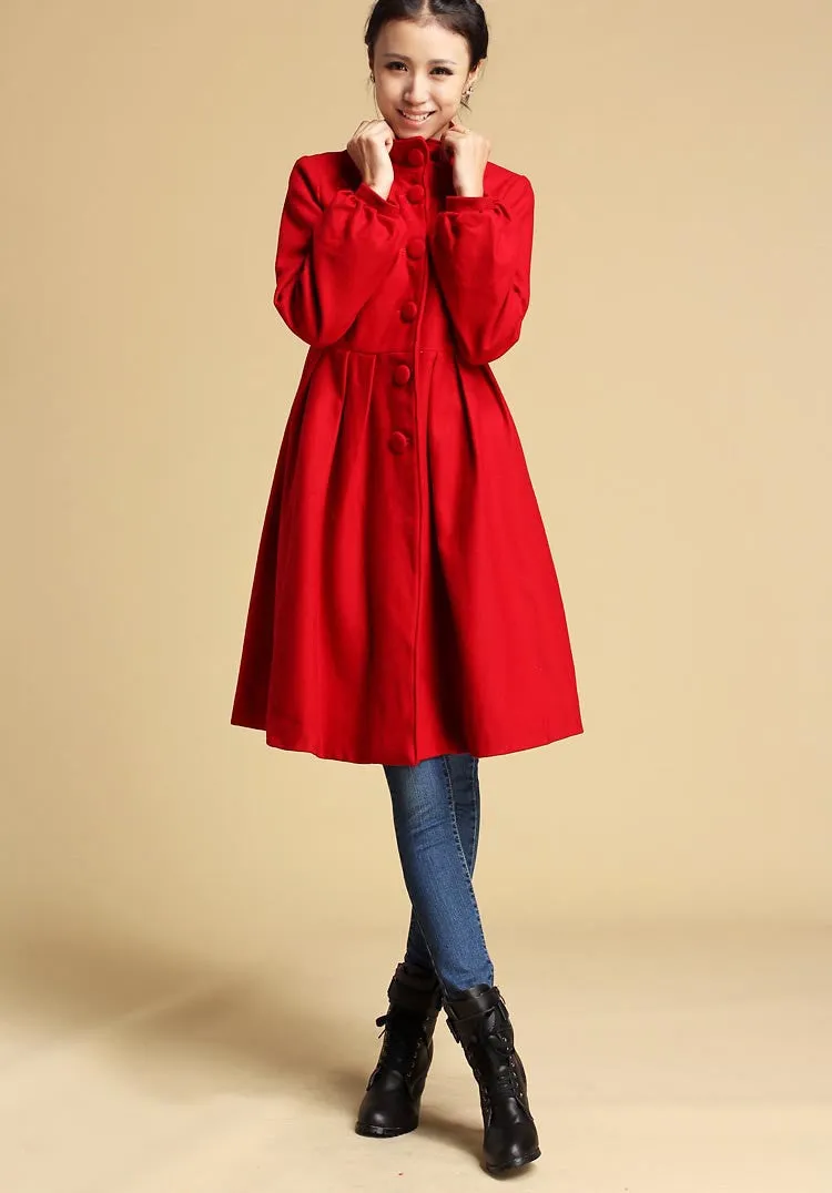 Red wool coat winter jacket warm coat 0328#