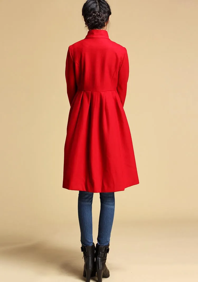 Red wool coat winter jacket warm coat 0328#