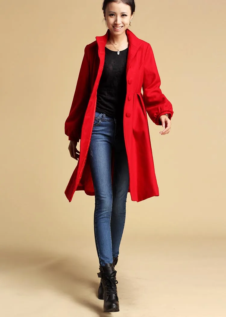 Red wool coat winter jacket warm coat 0328#