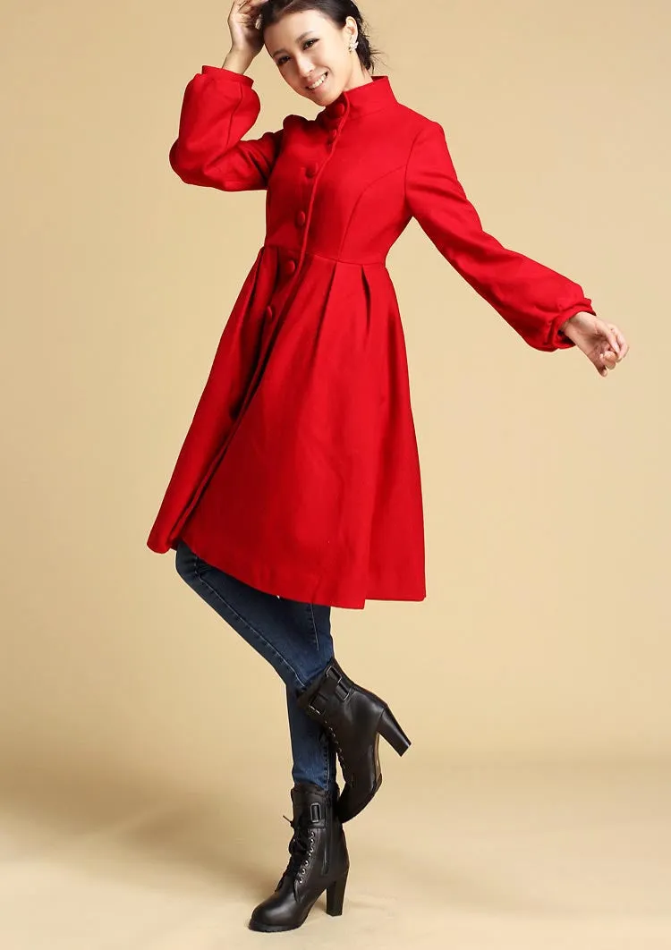 Red wool coat winter jacket warm coat 0328#
