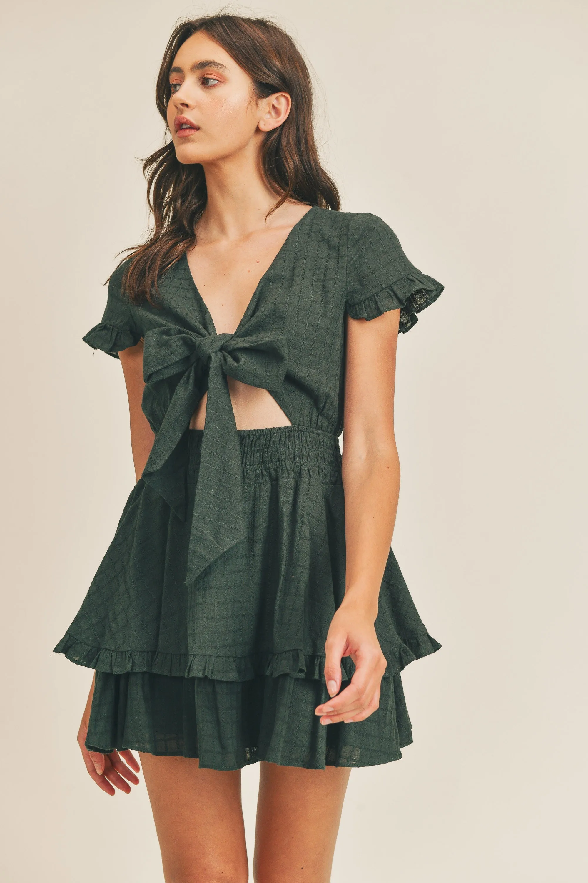 Shanice Open Front Tiered Linen Skater Mini Dress