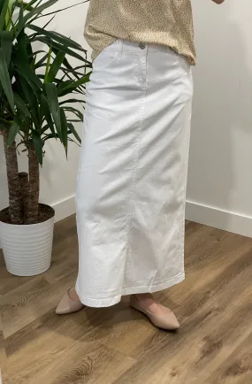 “Skylar” in White Coloured Twill Long Skirt