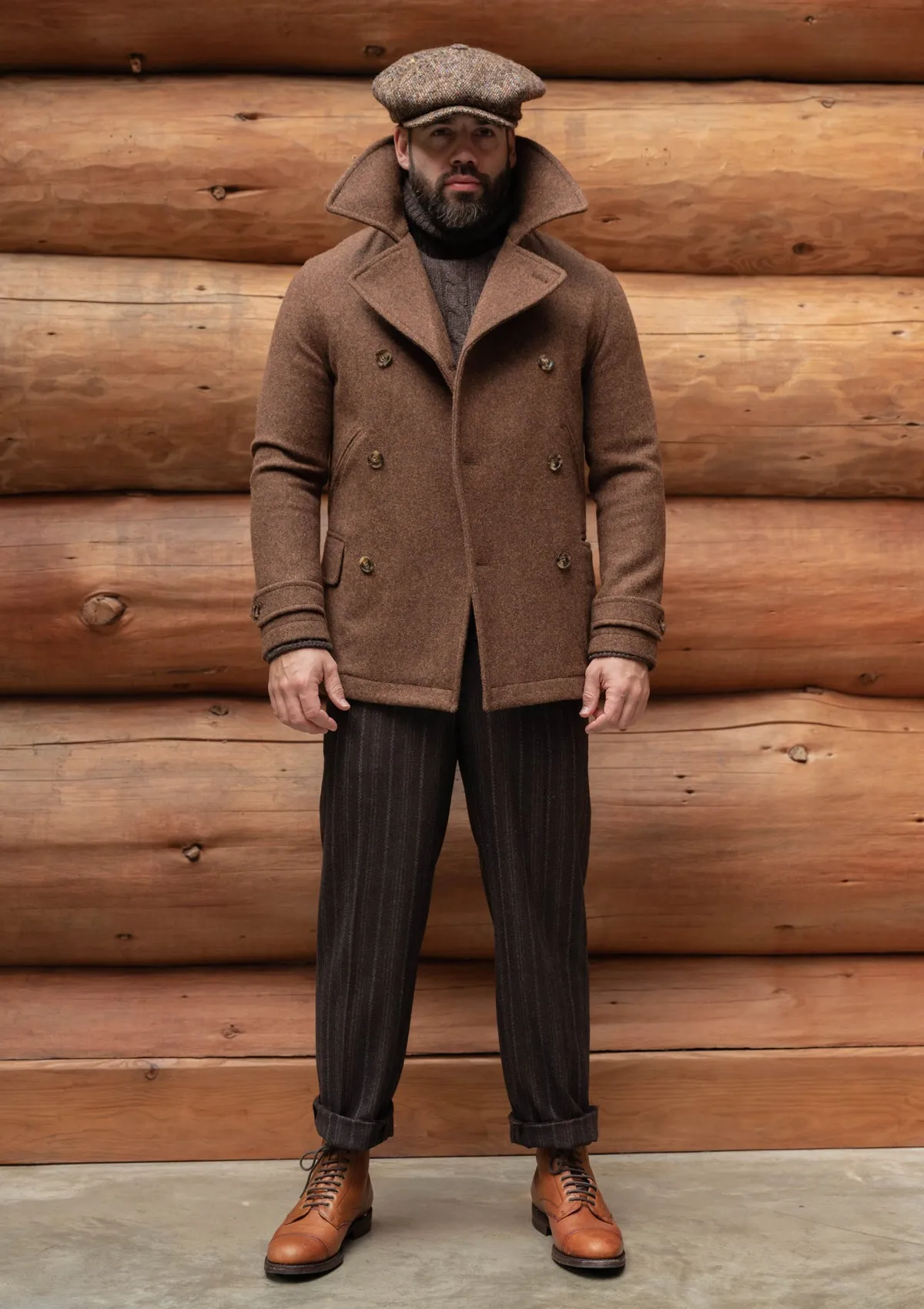 Storm-Collar Pure Wool Pea Coat - Tawny Rust