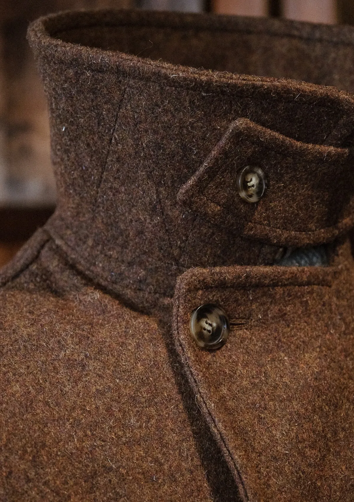 Storm-Collar Pure Wool Pea Coat - Tawny Rust