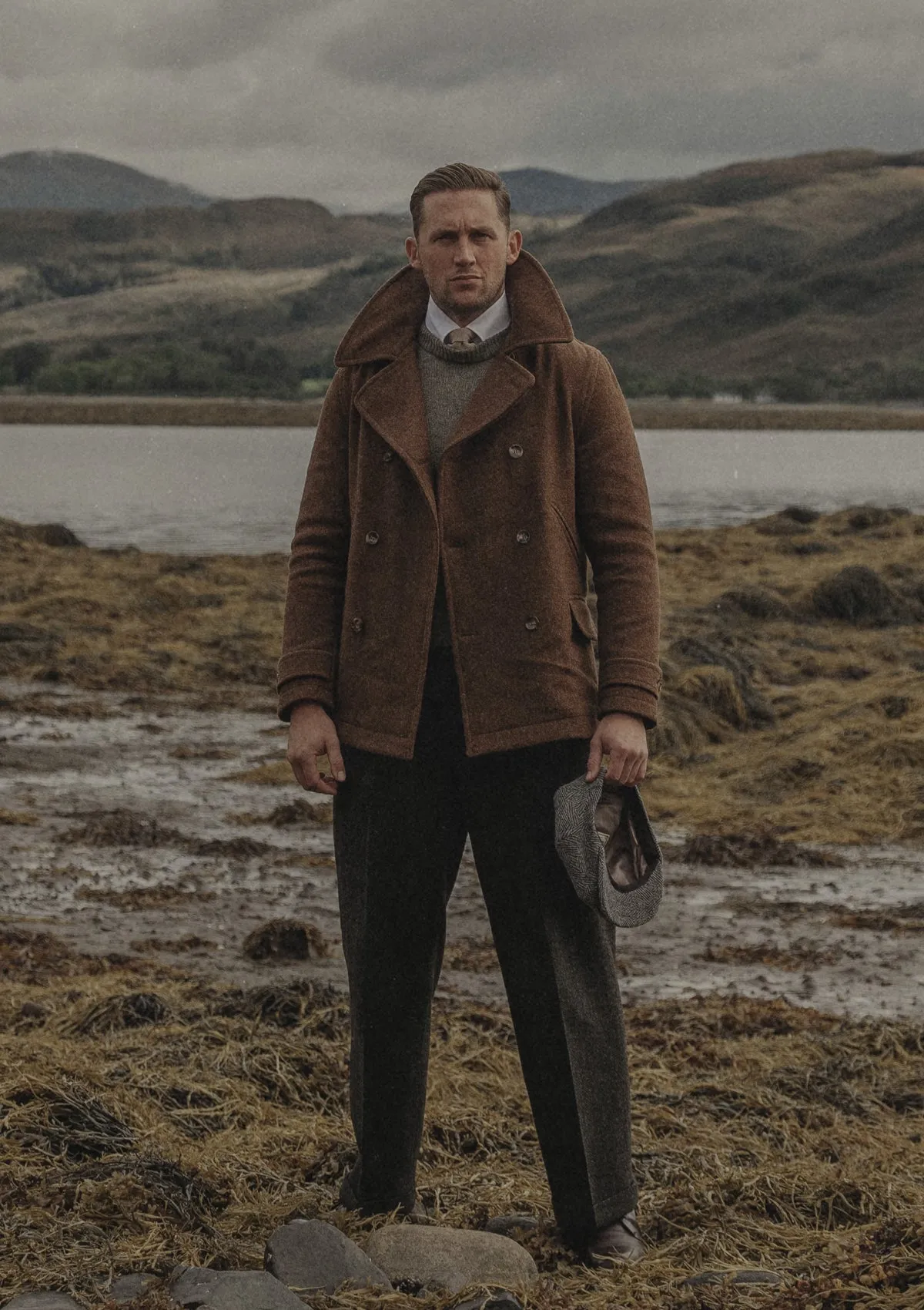 Storm-Collar Pure Wool Pea Coat - Tawny Rust