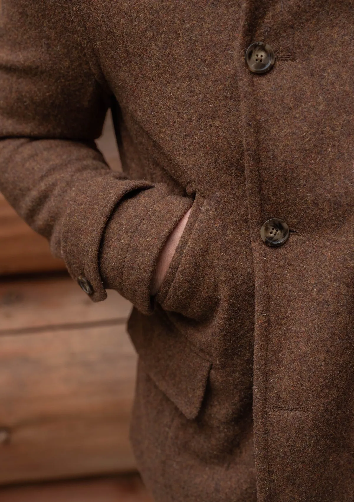 Storm-Collar Pure Wool Pea Coat - Tawny Rust