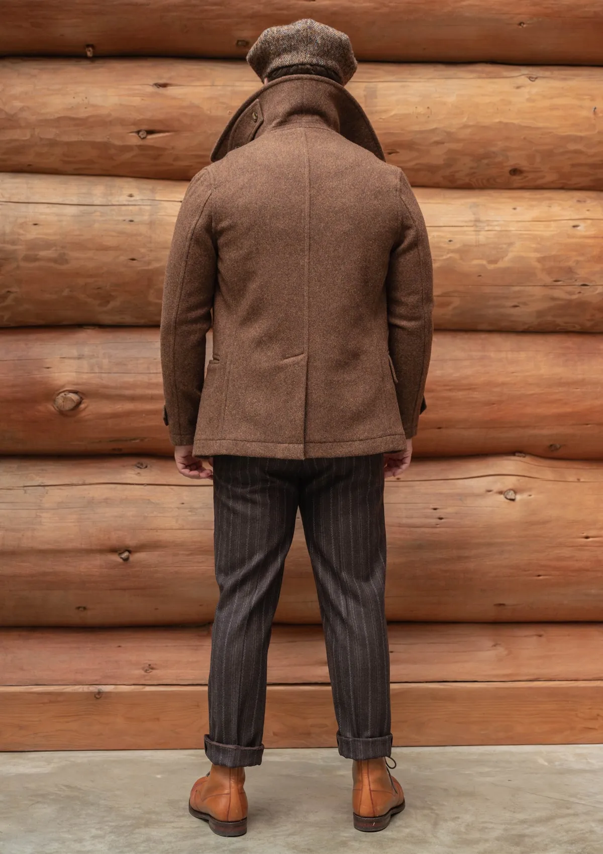 Storm-Collar Pure Wool Pea Coat - Tawny Rust