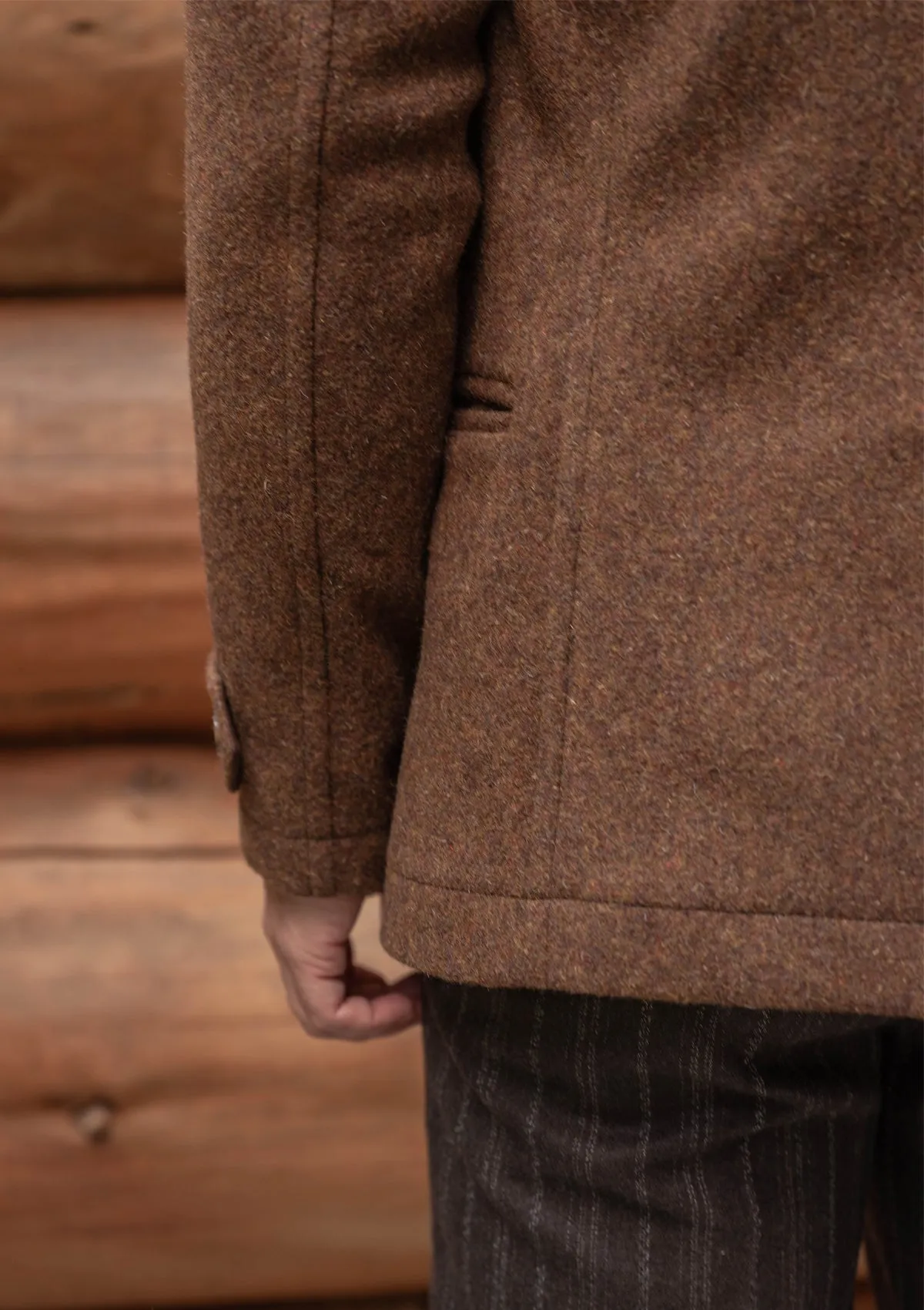 Storm-Collar Pure Wool Pea Coat - Tawny Rust