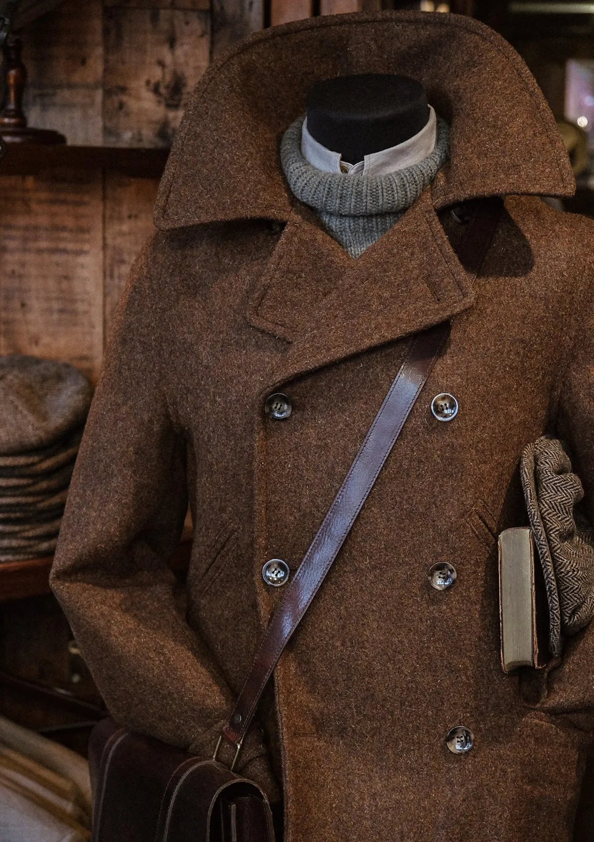 Storm-Collar Pure Wool Pea Coat - Tawny Rust