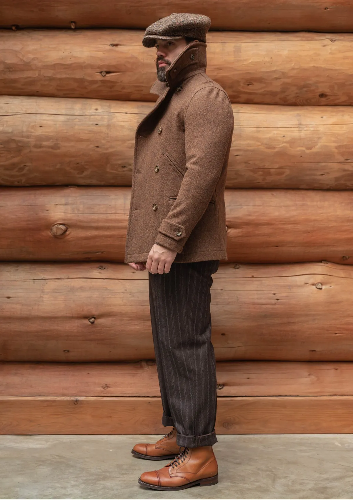 Storm-Collar Pure Wool Pea Coat - Tawny Rust