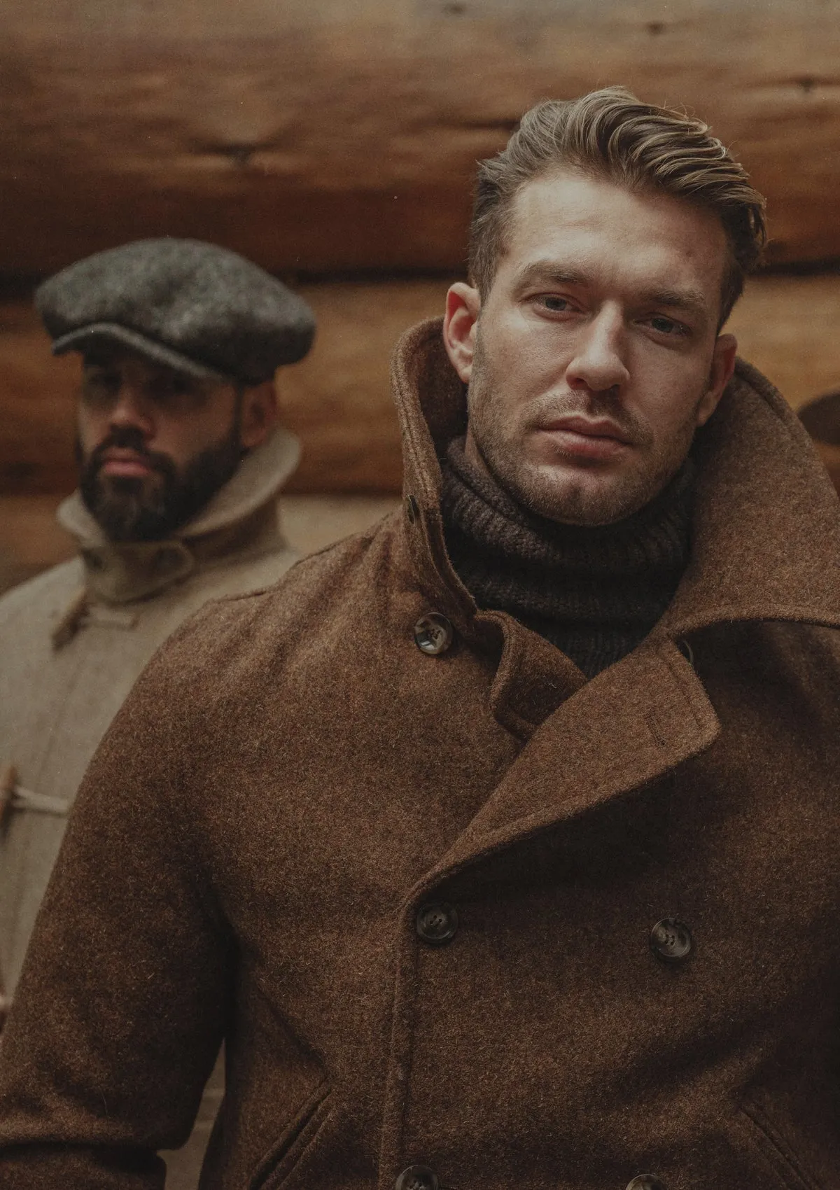 Storm-Collar Pure Wool Pea Coat - Tawny Rust