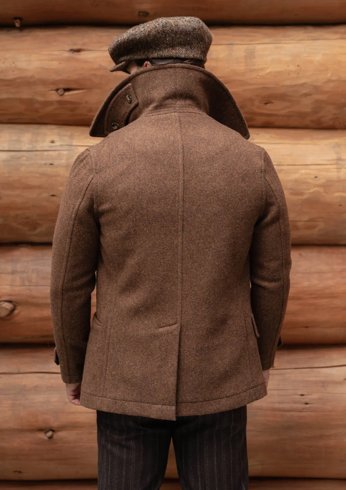 Storm-Collar Pure Wool Pea Coat - Tawny Rust
