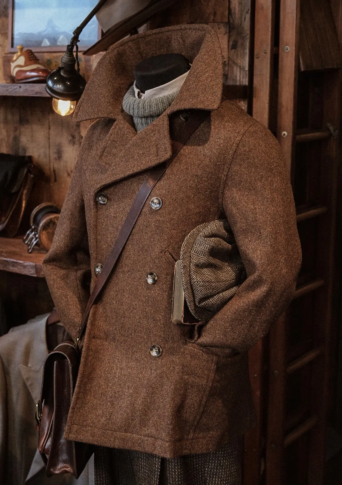 Storm-Collar Pure Wool Pea Coat - Tawny Rust