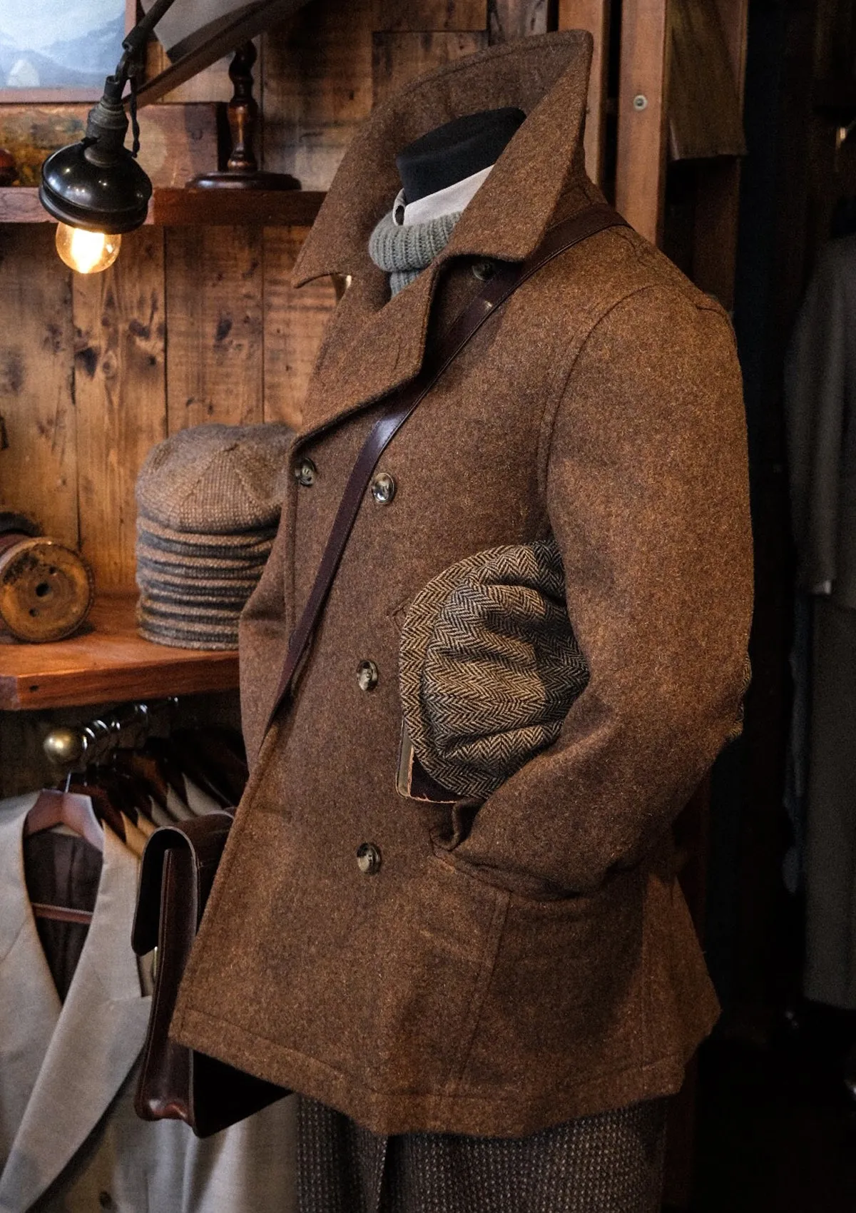 Storm-Collar Pure Wool Pea Coat - Tawny Rust