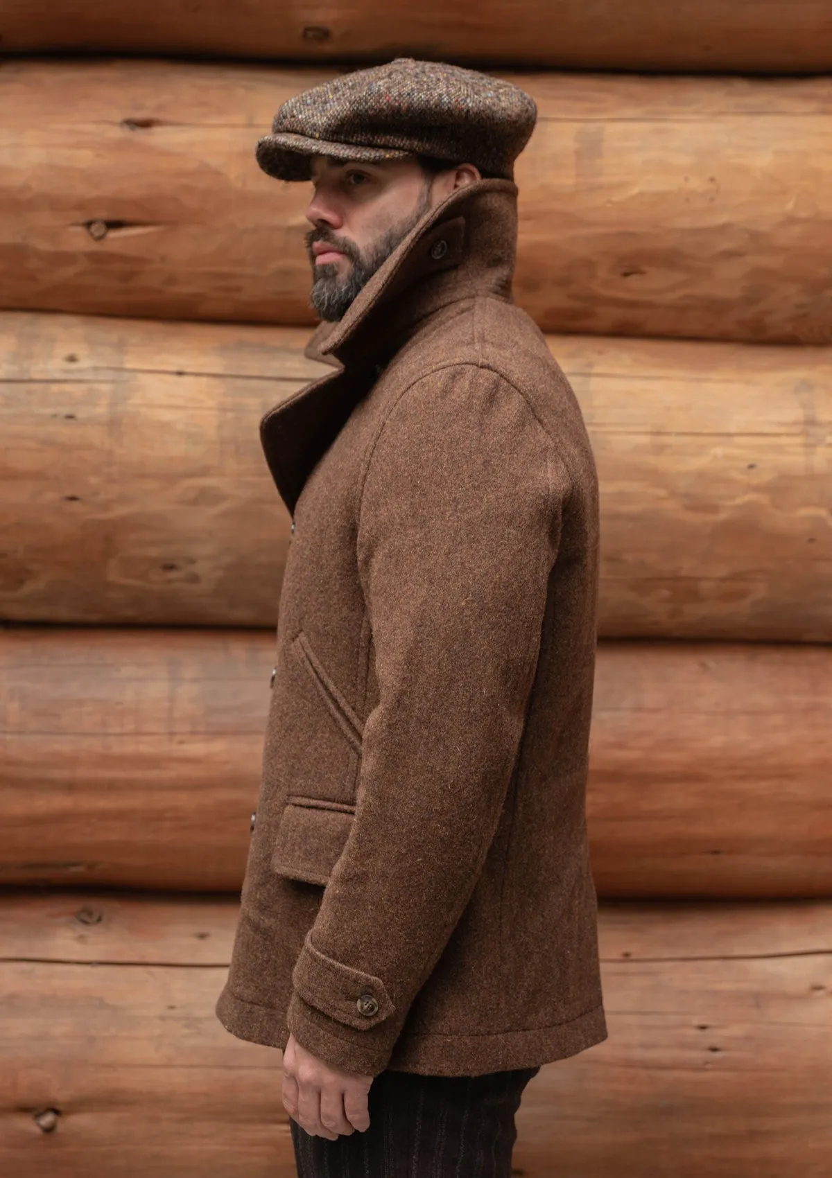 Storm-Collar Pure Wool Pea Coat - Tawny Rust