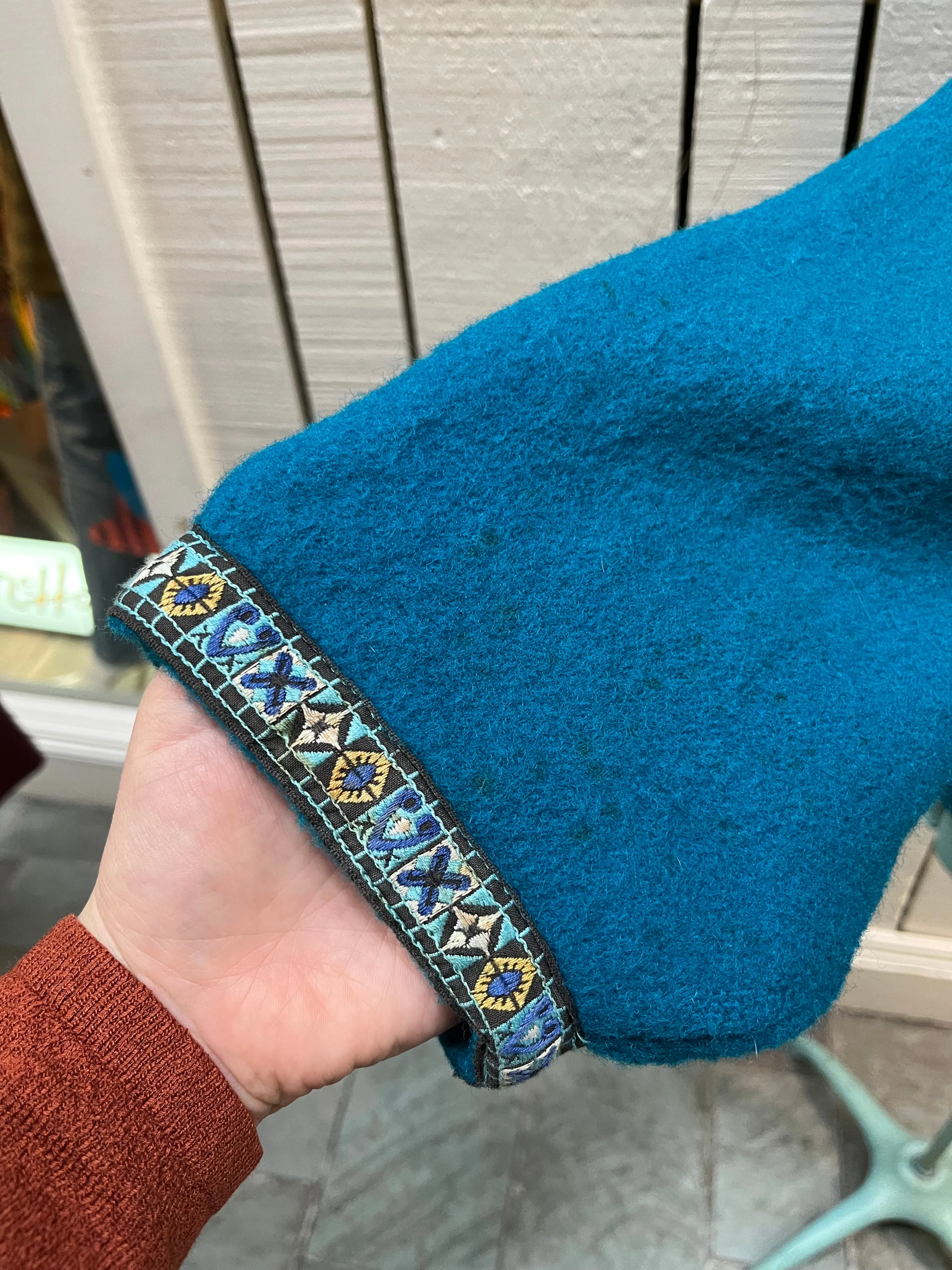 Vintage Cousin Smoothy’s Canadiana Teal Wool Cardigan, Made in Canada, Size Medium SOLD