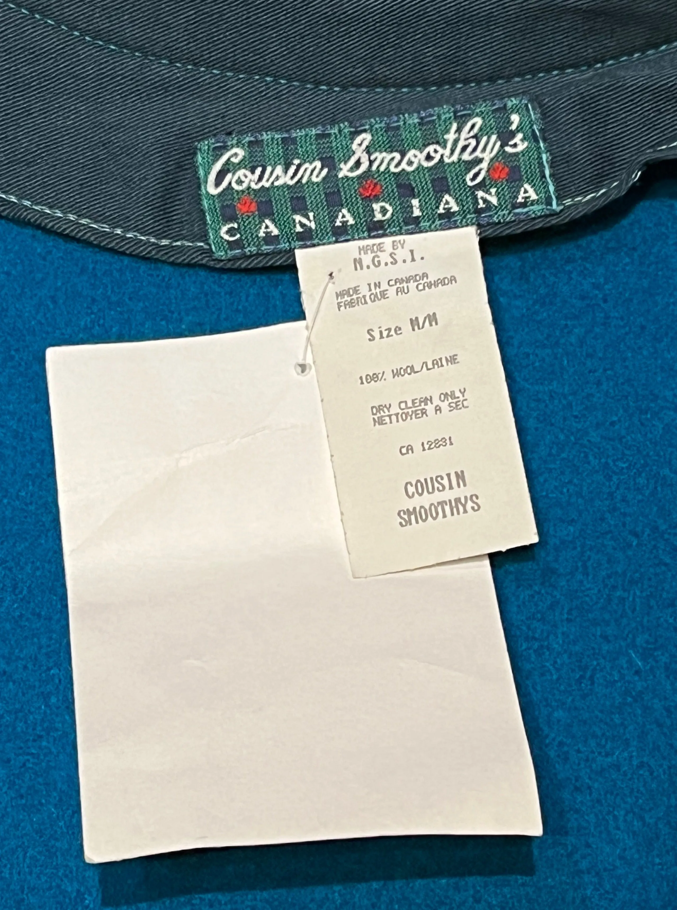 Vintage Cousin Smoothy’s Canadiana Teal Wool Cardigan, Made in Canada, Size Medium SOLD