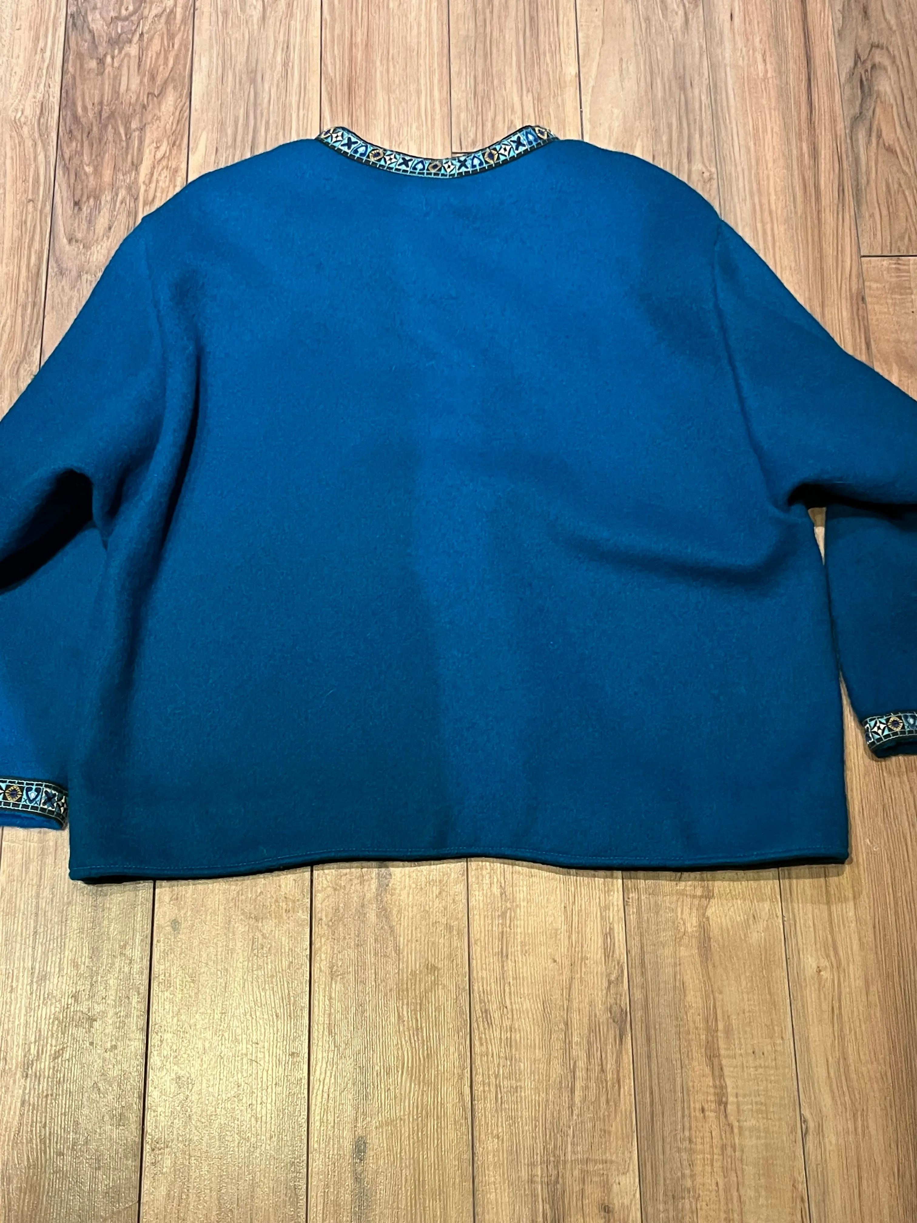 Vintage Cousin Smoothy’s Canadiana Teal Wool Cardigan, Made in Canada, Size Medium SOLD