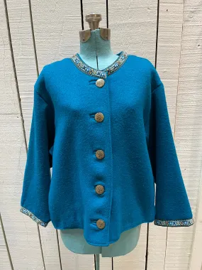 Vintage Cousin Smoothy’s Canadiana Teal Wool Cardigan, Made in Canada, Size Medium SOLD