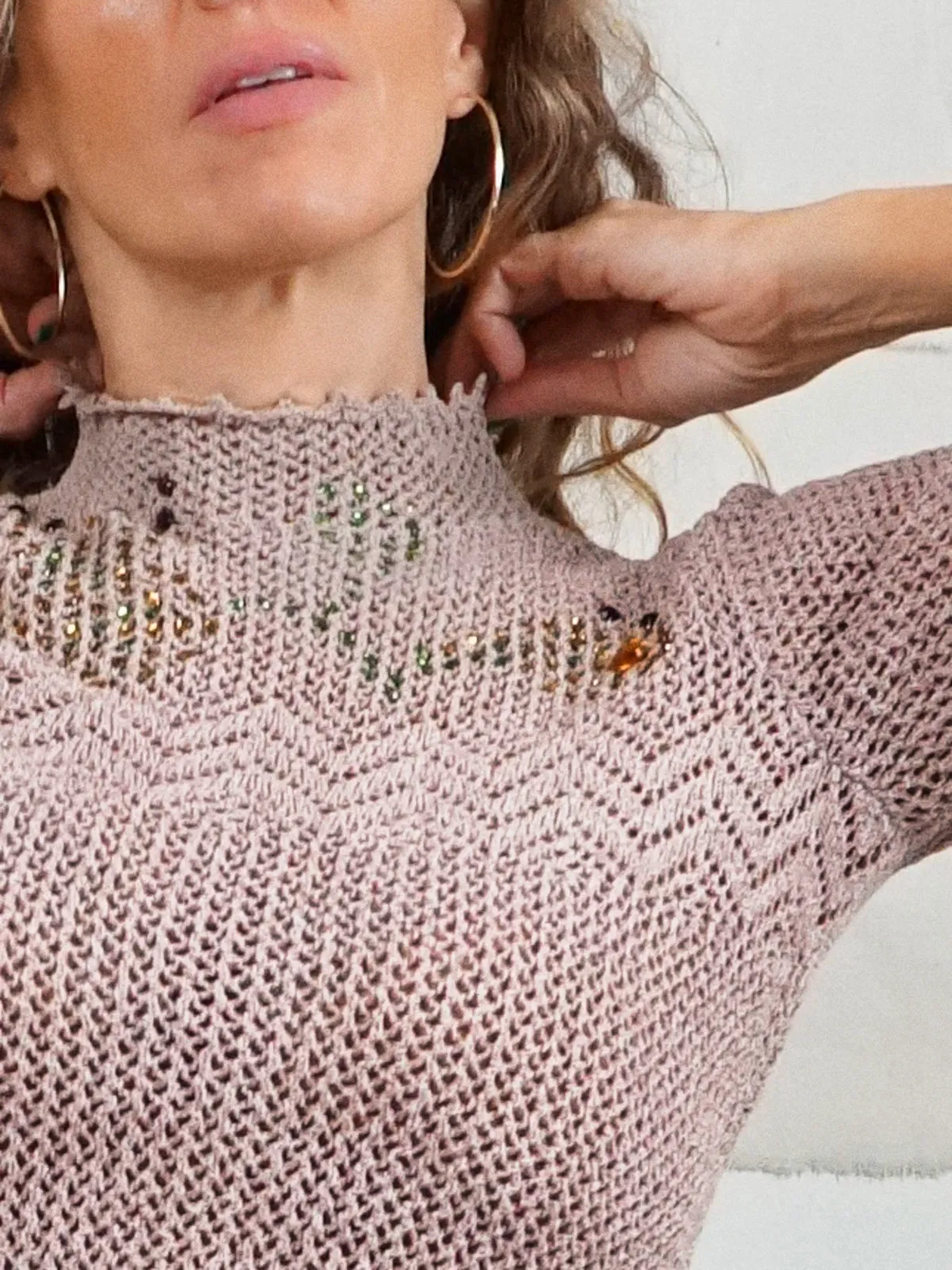 Vintage Crochet Jeweled Neck Top
