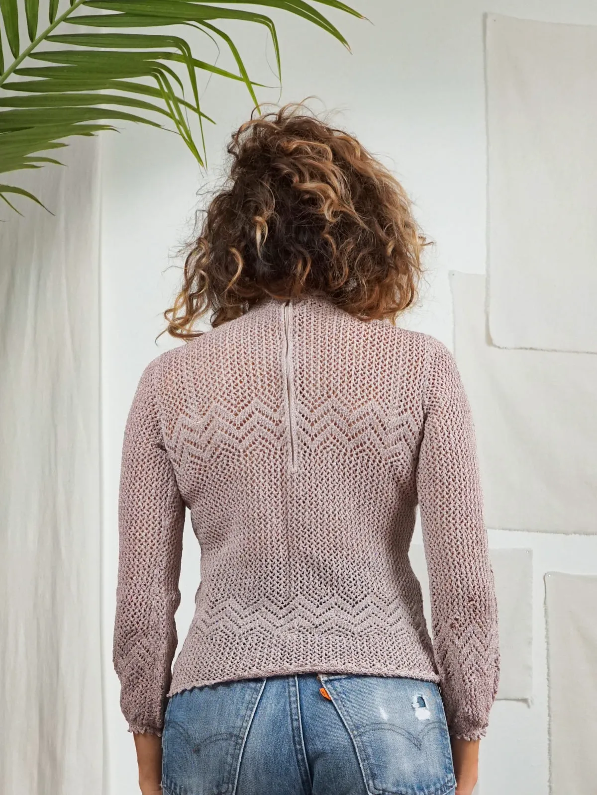 Vintage Crochet Jeweled Neck Top