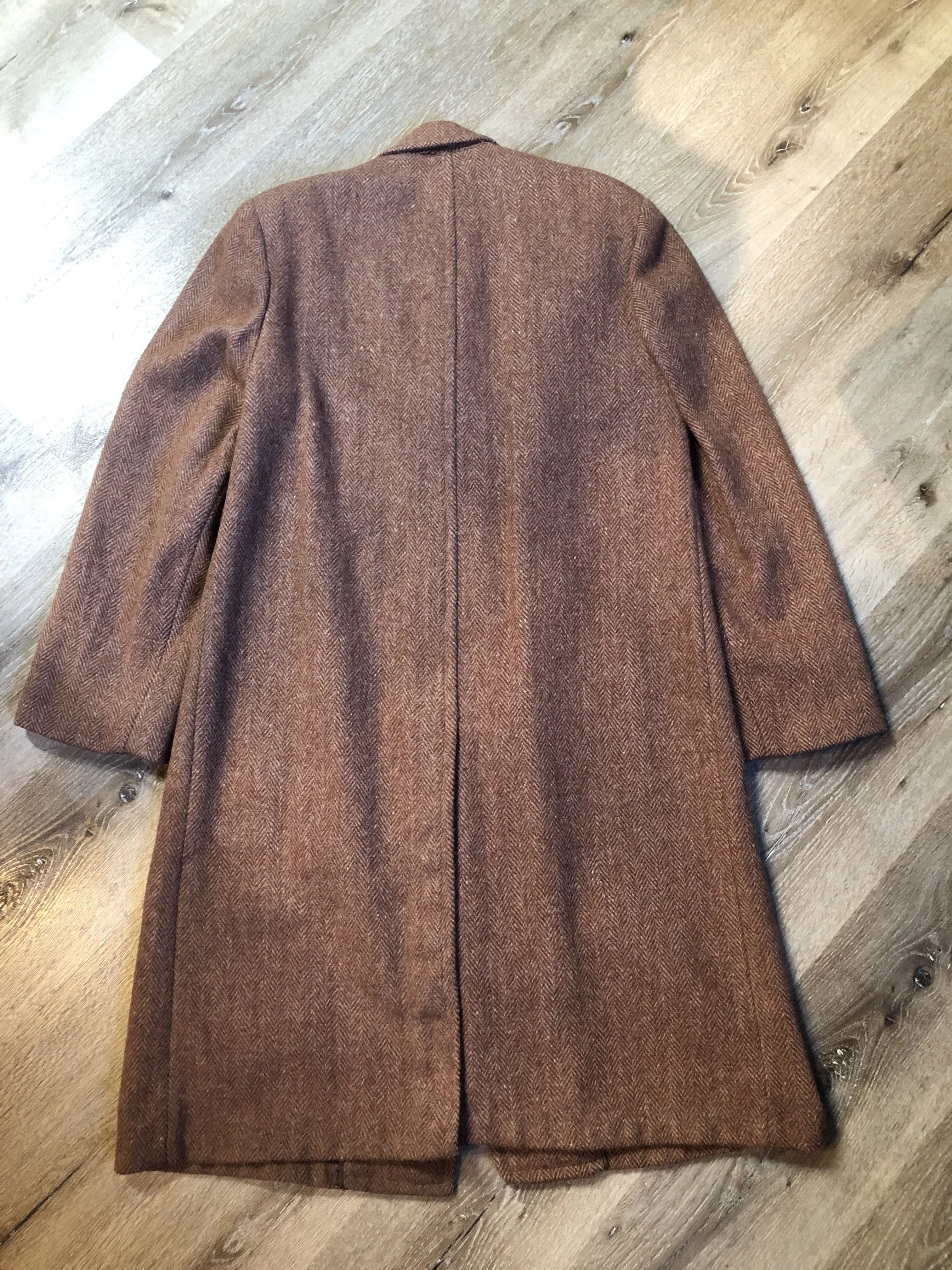 Vintage Herringbone Full Length Wool Coat