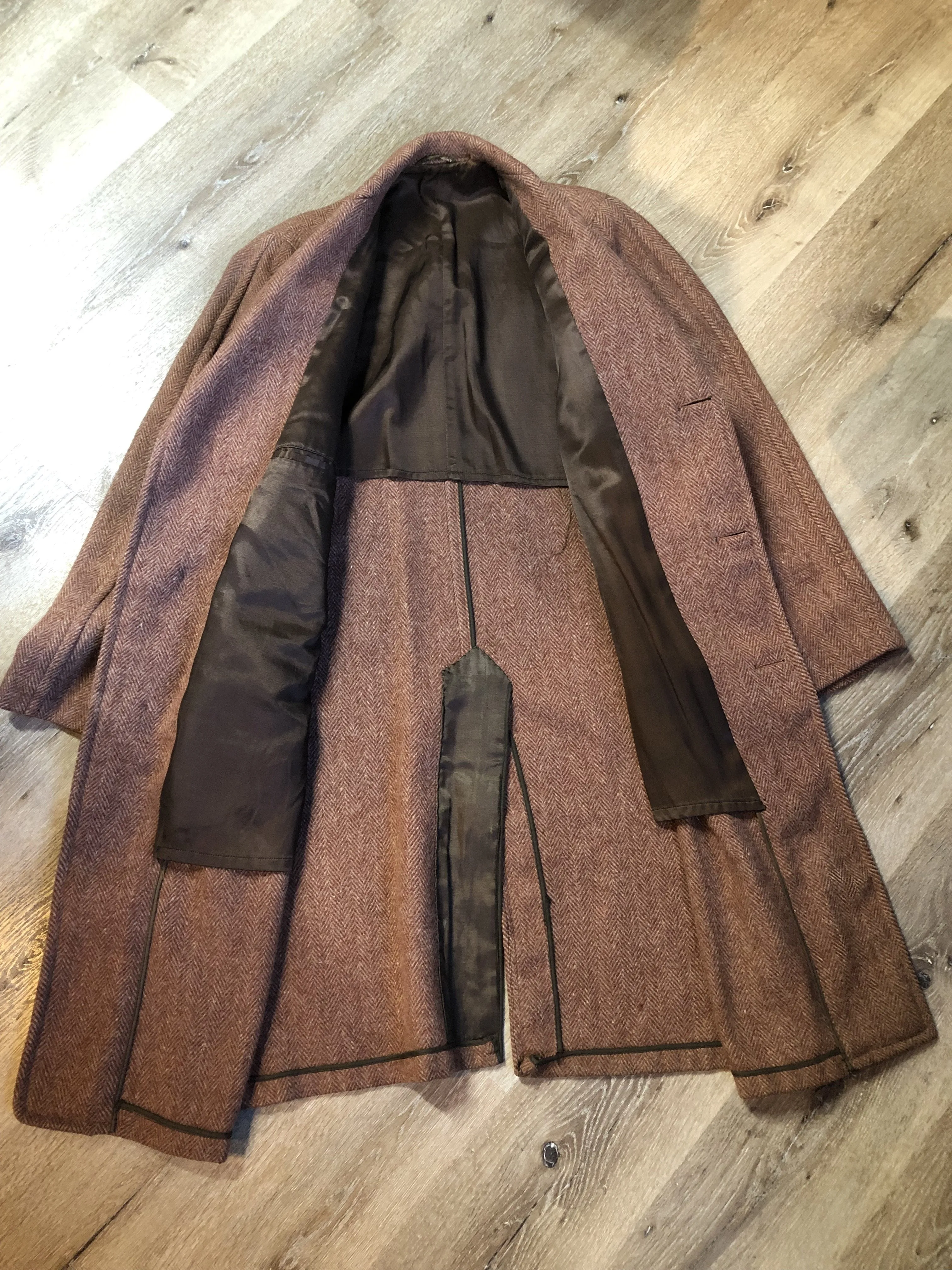 Vintage Herringbone Full Length Wool Coat