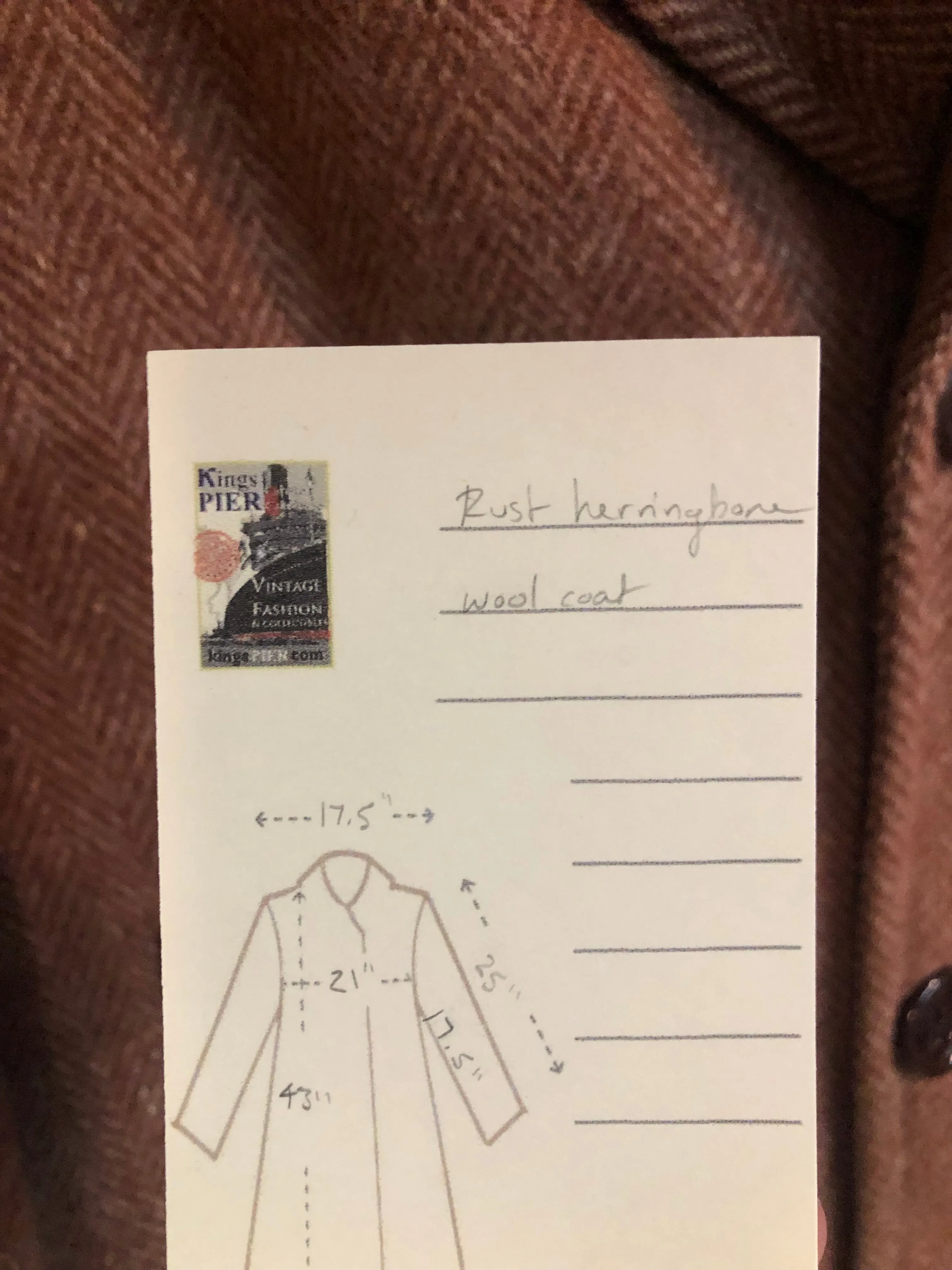 Vintage Herringbone Full Length Wool Coat